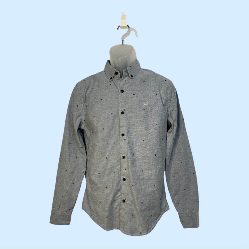 Hollister Epic Flex Stretch Men's Dusty Blue Long Sleeve Shirt Muscle Fit Small